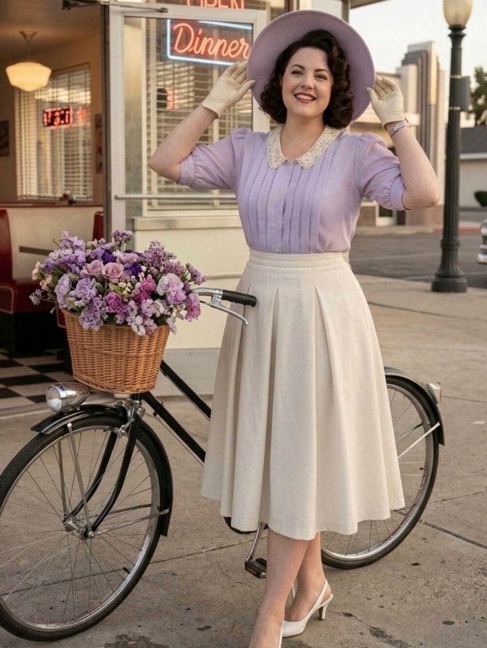 Diversity Lavender Lace-Collar Pleated Button-Down Shirt SIZE 12 (MEDIUM)